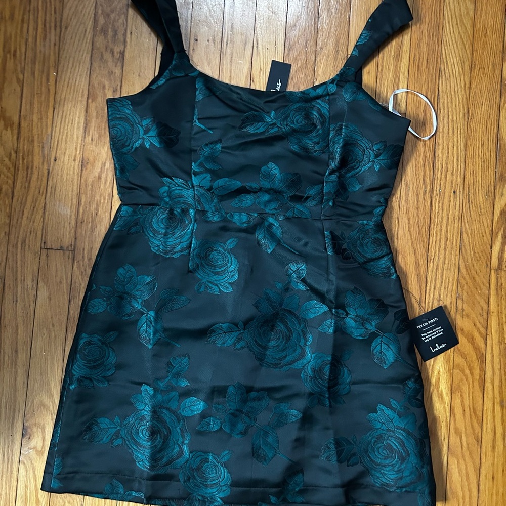 Elegant Black and Teal Floral Dress